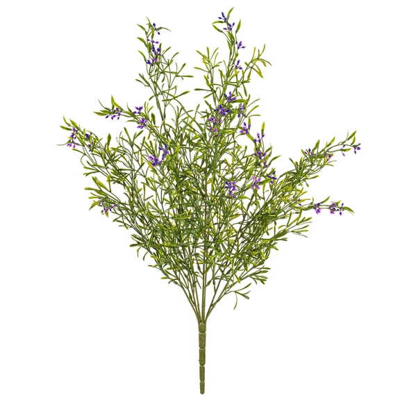 Vickerman 21" Artificial UV Coated Bush with Purple Flowers and Green Velvet Foliage.