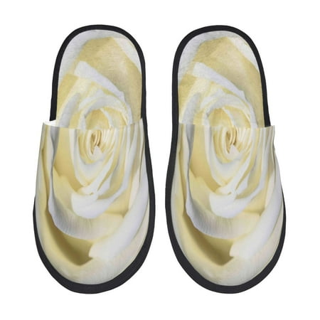 Balery White Rose Slient Indoor Furry Fleece Comfort House Shoes Soft Non-Slip Home Shoes Cotton slippers House Slippers-- Large