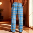 thumbnail image 4 of Lcziwo Mens Casual Plaid Lounge Pants Lightweight Flannel Straight Leg Trousers Drawstring Pj Bottoms with Pockets Blue,L, 4 of 8