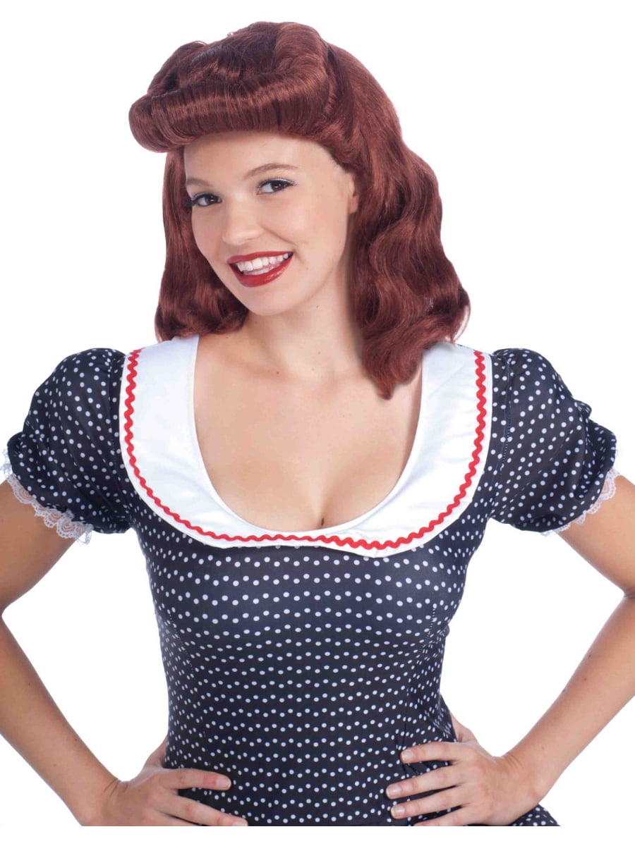 Auburn Brown 40s Wartime Housewife Bebop Swing Girl Big Band Costume Wig - Walmart.com
