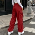 thumbnail image 4 of Axiiglly Cargo Pants for Women, Casual Drawstring Elastic Waist Red Work Pants with Multi Pockets, Baggy Stretchy Straight Leg Hiking Streetwear, XXS-2XL, 4 of 9