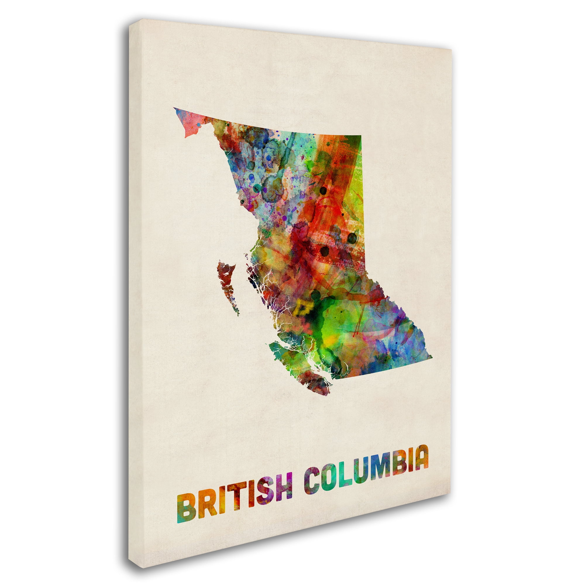 Trademark Fine Art "British Columbia Watercolor Map" Canvas Art by Michael Tompsett