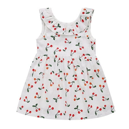 - Toddler Baby Girl Fall Dress Cherry Printed Skirt Small Fly Sleeve Outfits Clothes