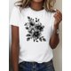 thumbnail image 1 of Floral Print Crew Neck T-shirt, Casual Short Sleeve Top For Spring & Summer, Women's Clothing Tee For Adult, Men, Women, Teen, Teenager, Adolescent, Youth., 1 of 5