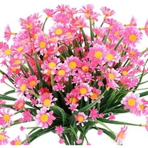Morttic 4 Bundles Artificial Daisies Flowers, 4 Bundles Fake Mums Outdoor Plants with Fake Flowers, UV Resistant No Fade Plastic Faux Daisy Flower Plants Shrubs for Garden Home Decoration（Pink）