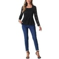 thumbnail image 2 of Lace Tops for Women Square Neck Long Sleeve Stertch Elegant Casual Peplum Blouse Top XS Black, 2 of 6