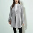 thumbnail image 5 of Uootdi Women's Grey Mid-Long Herringbone Jackets Stand Collar Single Breasted Tweed Pea Coats Fall Winter Jacket Outwears, 5 of 9