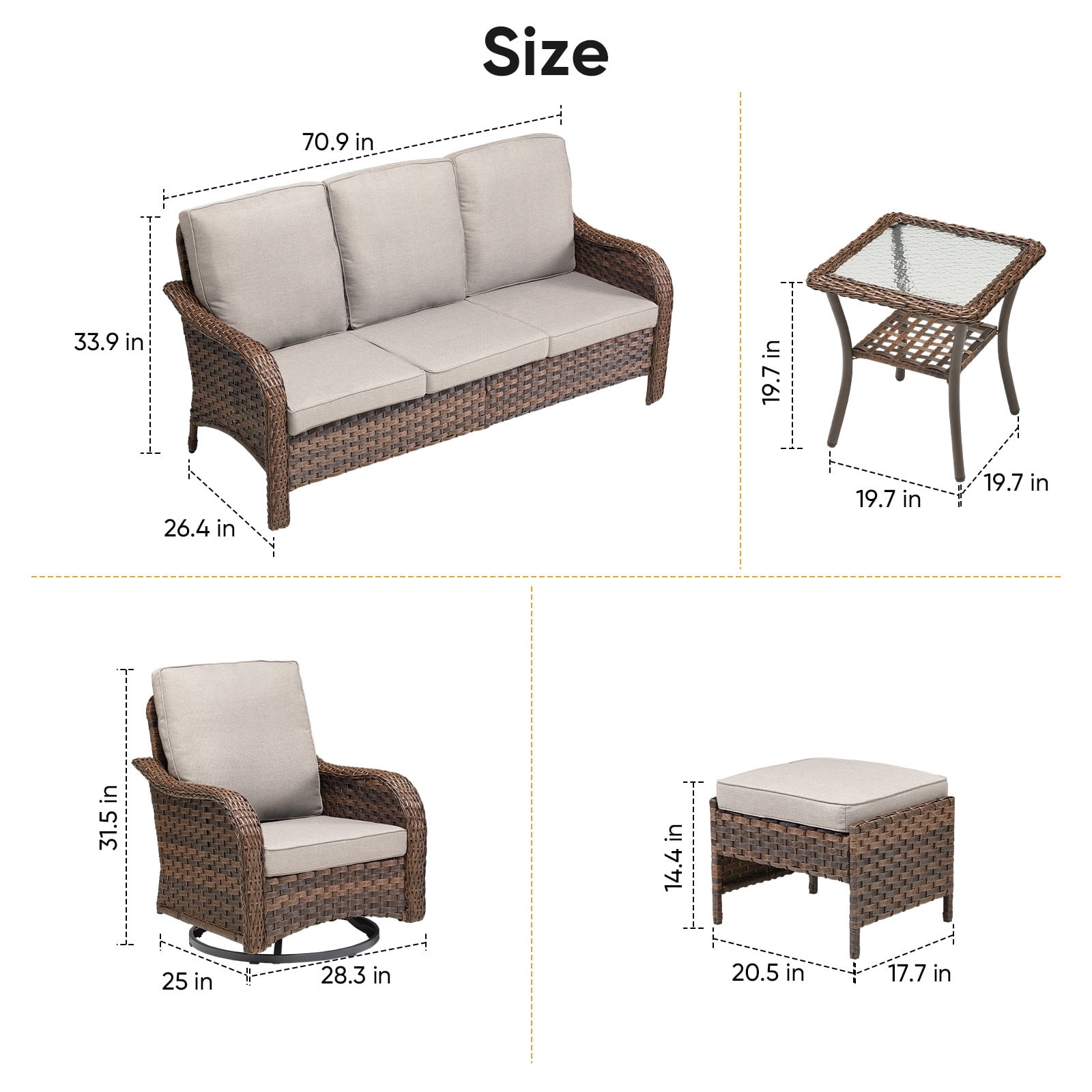 Outdoor Swivel Rocker Patio Chairs Set,9 Piece Furniture Set with 2 Swivel Rocking Chairs, 3-Seat Sofa,Ottoman & Side Table All Weather Wicker Conversation Set for Porch Deck Garden Backyard