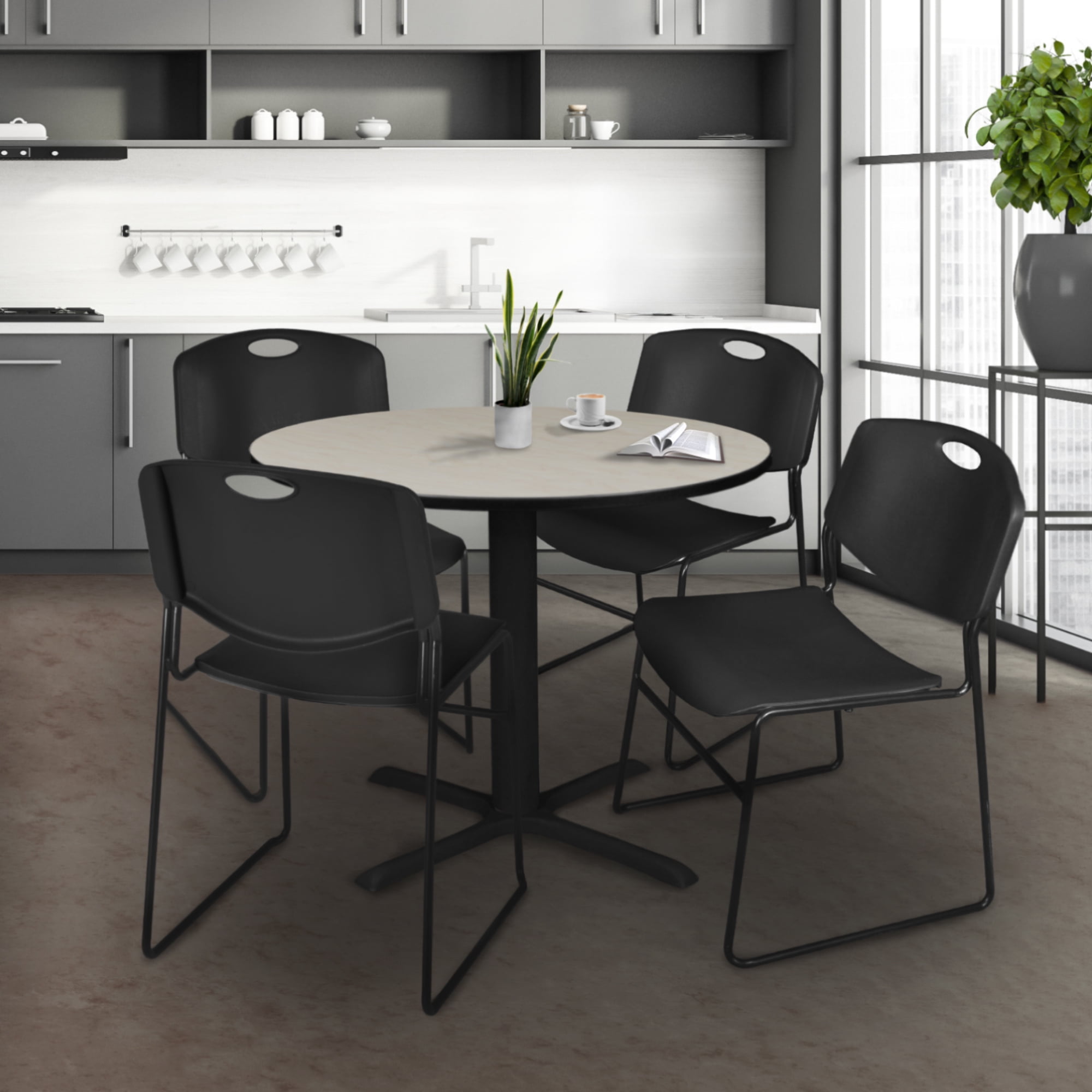 Regency 36-inch Round Shape Laminate Table with 4 Chairs Black (TB36RNDPL44BK)