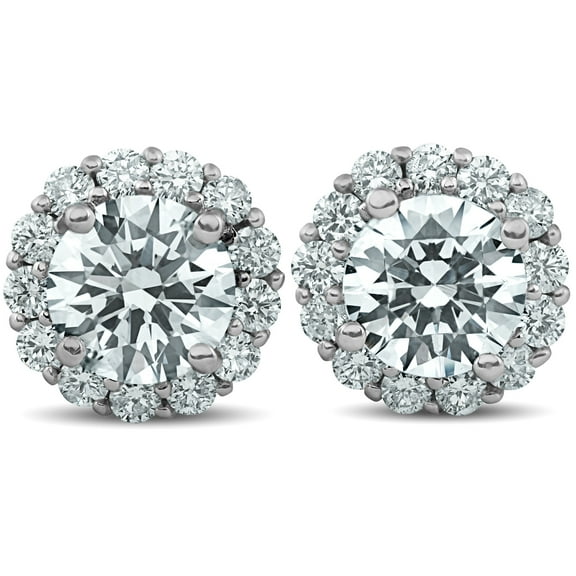 Pompeii 2 1/5 Ct Halo Diamond Studs 14k White Gold 10mm (JK,I2-I3)