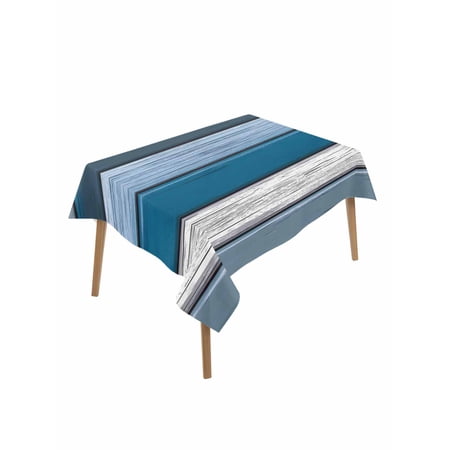 Coastal Style Table Cloth 60x84 Inch Rectangle Retro Blue Grey Stripes Wood Grain Waterproof Tablecloth Washable Table Cover for Party Picnic Dinner Decor