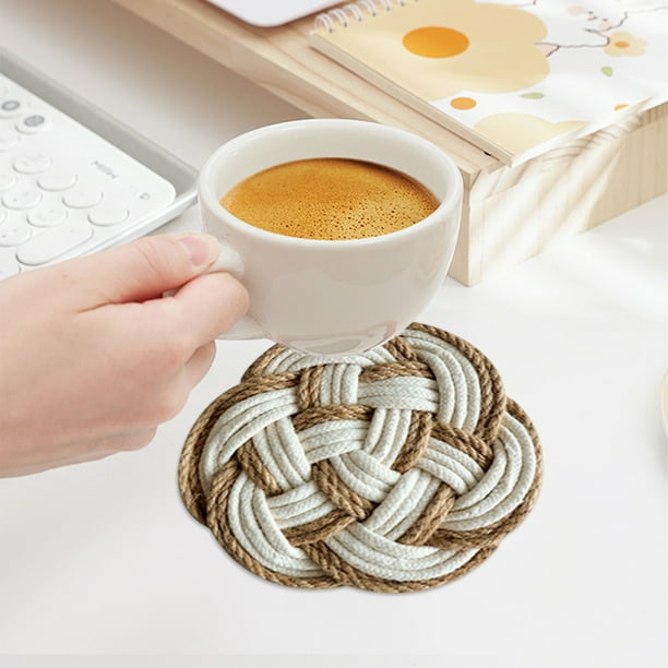 Heat Insulating Placemat | Scandinavian Style Cotton Linen Trivet | Beige Rope Woven Coaster | Table Protector | 1 Pack | 23x13cm | Durable Washable Mat | Hot Plate Pad