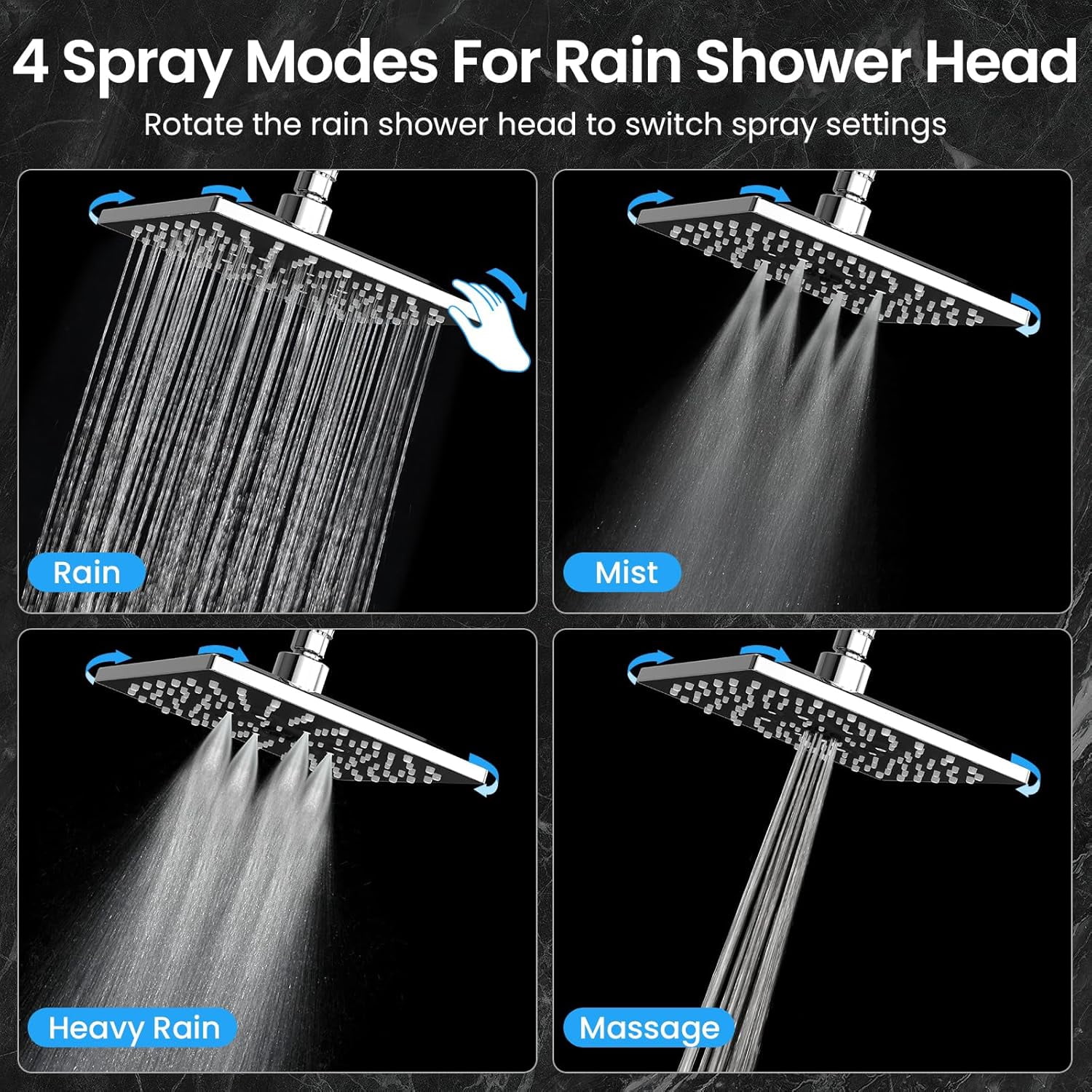 High Pressure Rain Shower Head with Multi-Functions, Square Rainfall Shower Heads with 5-Mode Handheld Spray Combo, Detachable Hand Held Showerhead with Hose, Double Regaderas Para