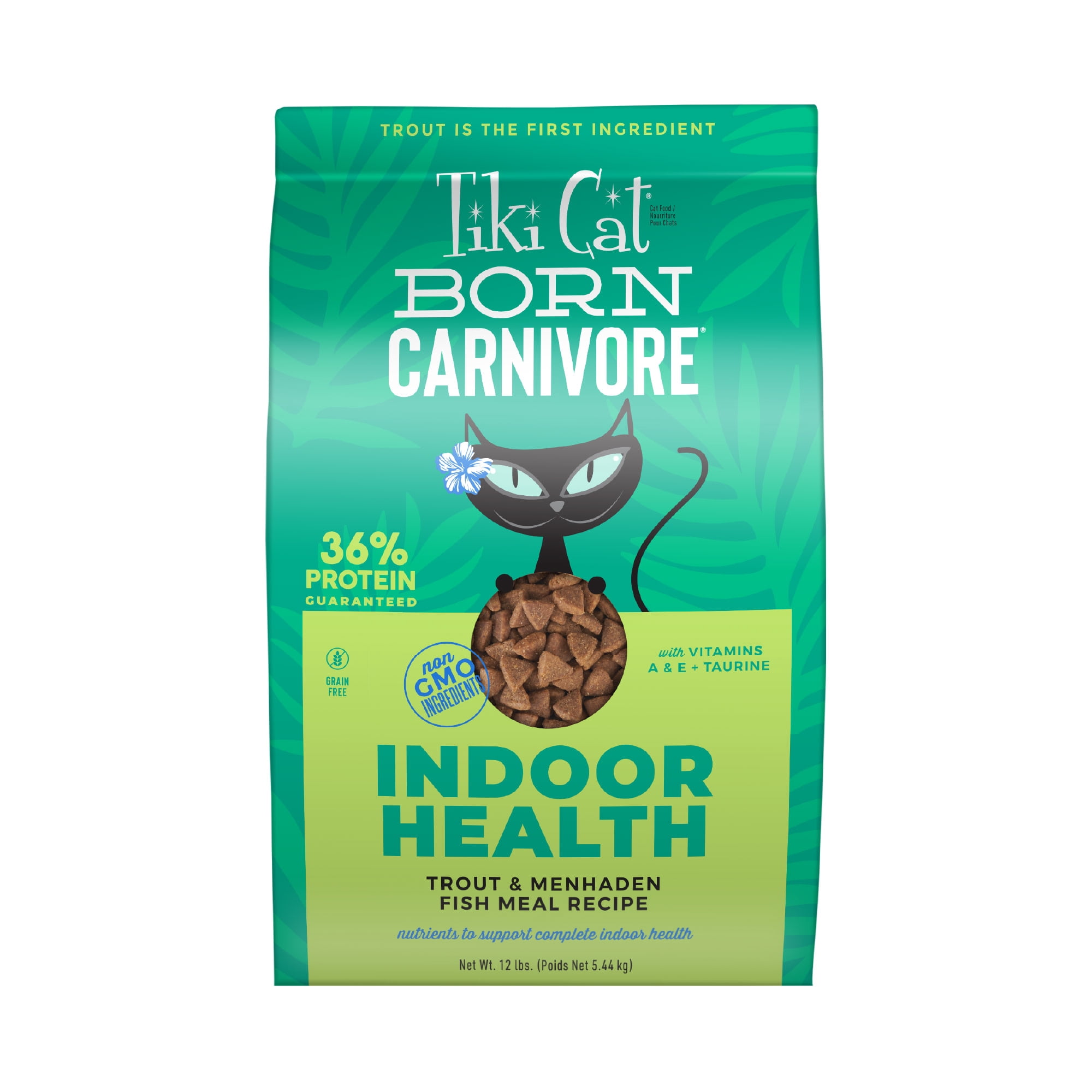Tiki Cat Born Carnivore Indoor Health Dry Cat Food, Trout & Menhaden Fish Meal, 12 lbs. Bag