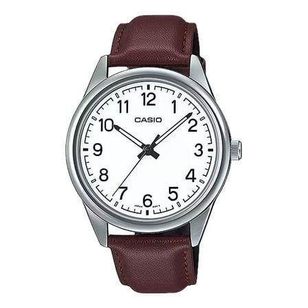Casio Men’s White Dial Brown Leather Strap Analog Watch - MTP-V005L-7B4UDF
