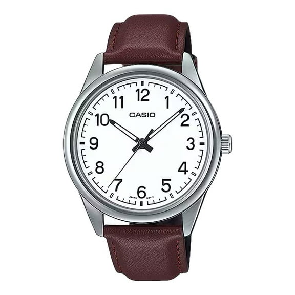 Casio Men’s White Dial Brown Leather Strap Analog Watch - MTP-V005L-7B4UDF