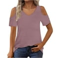 thumbnail image 2 of Akafmk Plus Size Womens Tops,Blouses for Women Summer Tops,Short Sleeve Tops Solid Color Loose Fitting V-neck Cold Shoulder Blouses Tunic Tops, 2 of 4