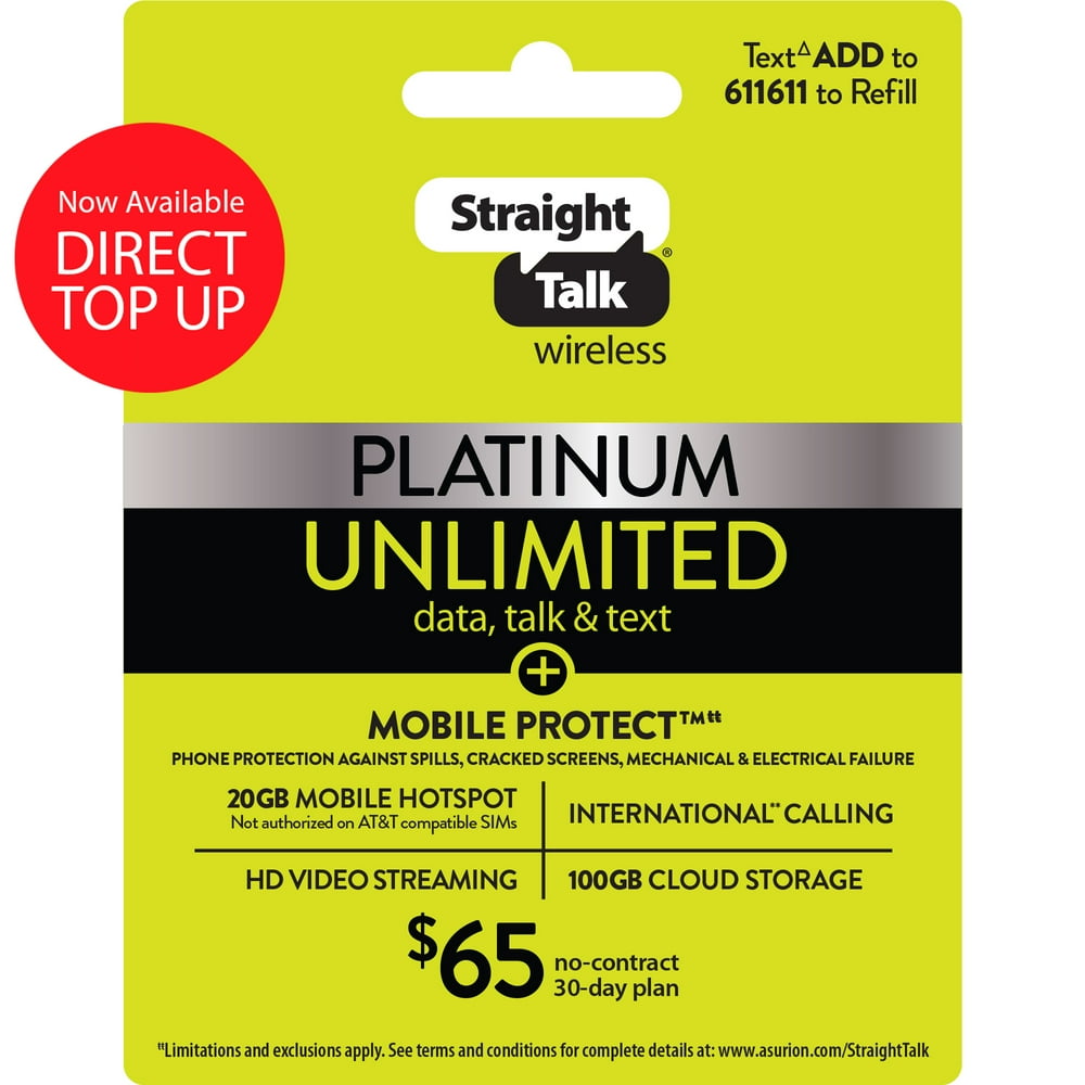 Straight Talk 65 Platinum Unlimited + Mobile Protect 30Day Prepaid