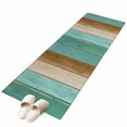 thumbnail image 2 of 2'x6' Rug Runners for Hallways Kitchen, Teal Brown Wooden Non Slip Entryway Beside Floor Carpet Runner, Farmhouse Vertical Striped Art Washable Laundry Room Bedroom Throw Rugs Mat for Family Pet, 2 of 8