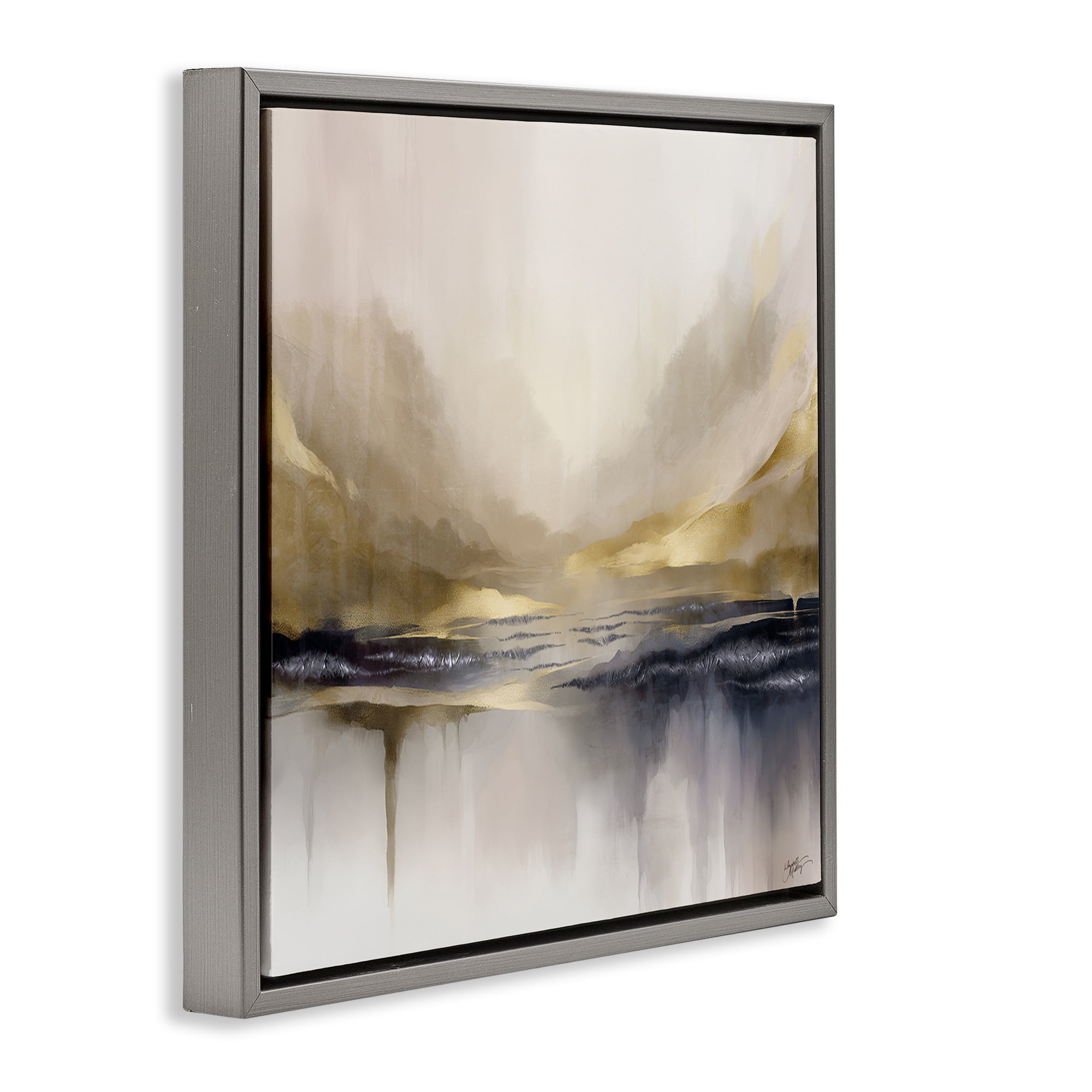 Stupell Industries Abstract Meadow Gold Accent Abstract Painting Gray Floater Framed Canvas Art Print Wall Art, 25 x 25