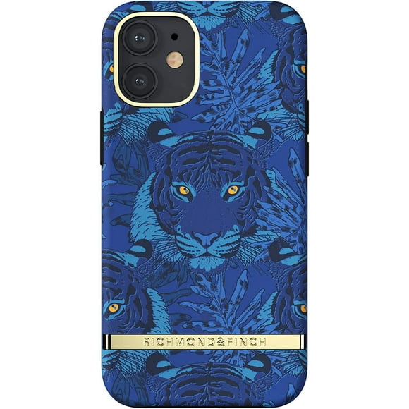 Richmond & Finch Phone Case Compatible with iPhone 12 Mini, Blue Tiger Design, 5.4 Inches, Shockproof, Fully Protective