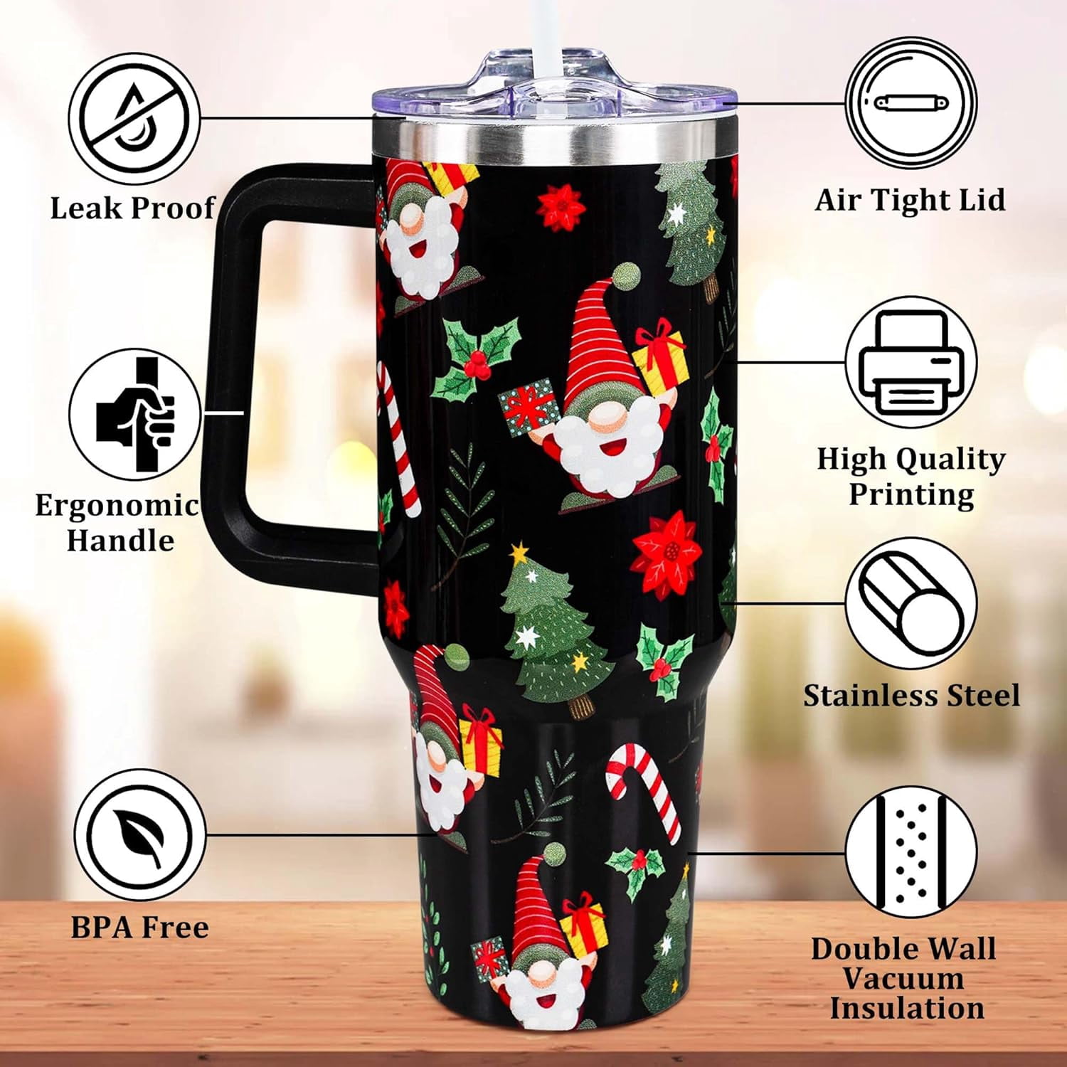 Christmas Gifts for Mom, 40 OZ Christmas Tumbler with Handle and Straws, Merry Christmas Insulated Tumbler Cup, Xmas Gifts for Men, Women, Family, Grandma, Aunt, Nurse, Teacher, Coworker