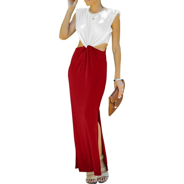 Gspmoly Robes pour Femmes, Robe d'Été Aguichant pour Femmes à Col Rond Fendu Sans Manches Patchwork Dos Nu, Robes de Vacances pour Femmes Offres des Fêtes