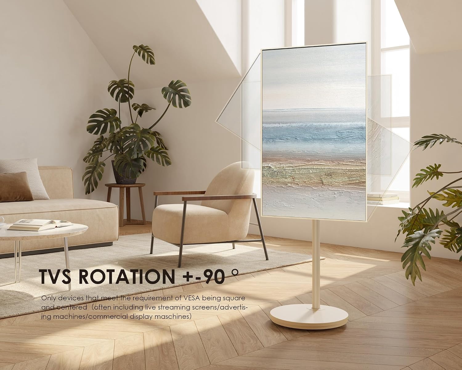 FITUEYES Master Series Rolling TV Stand for 24–48 Inch TVs, Cream White, Portrait/Landscape Rotation