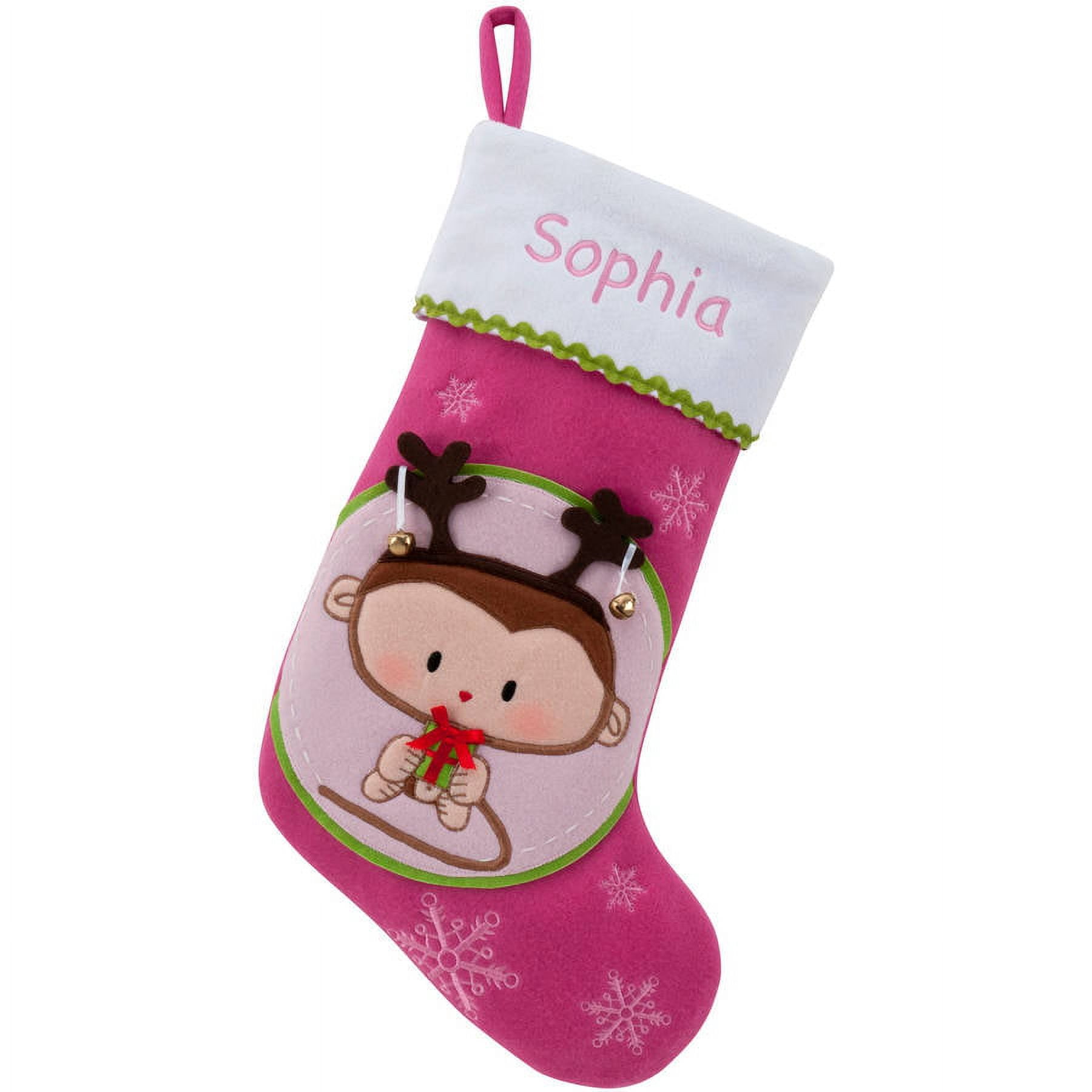 Personalized Baby Monkey Jingle Christmas Stocking Available In Multiple Colors