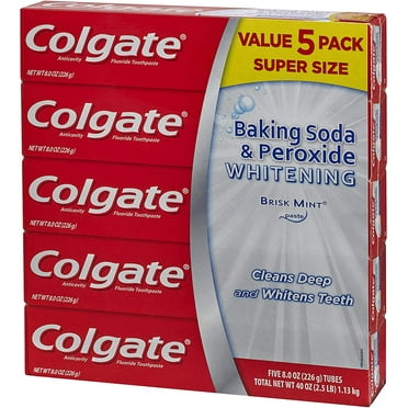 Colgate Baking Soda and Peroxide Whitening Toothpaste, Brisk Mint Paste, 5 Pack, 8 Ounces