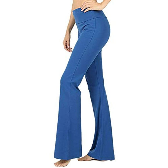 Zenana Premium cotton FOLD Over Yoga Flare Pants (Sapphire, Small)