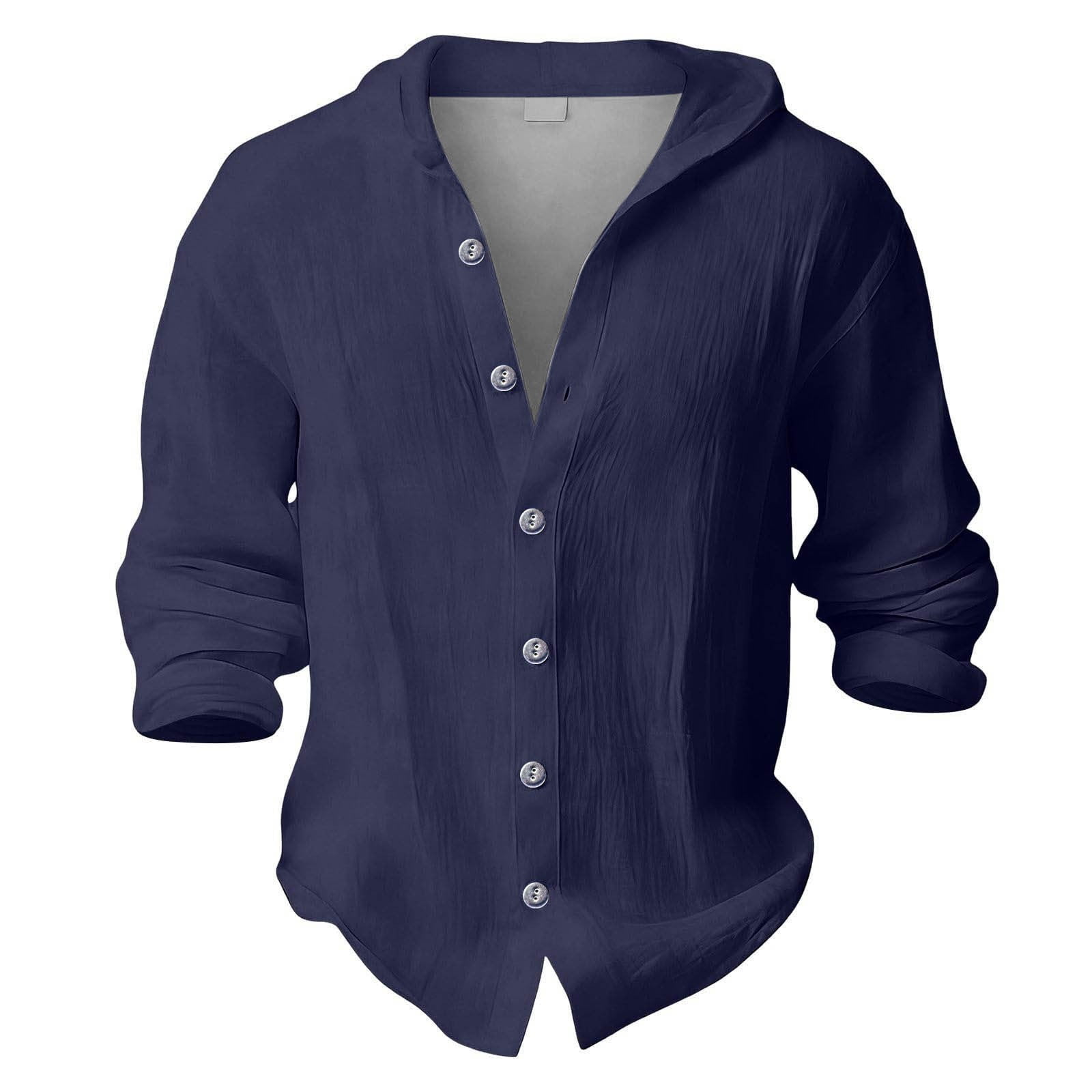 WOYY Boys Lightweight Shirt Solid Hooded Long Sleeve Button Down Shirt Navy Sizes 4-17