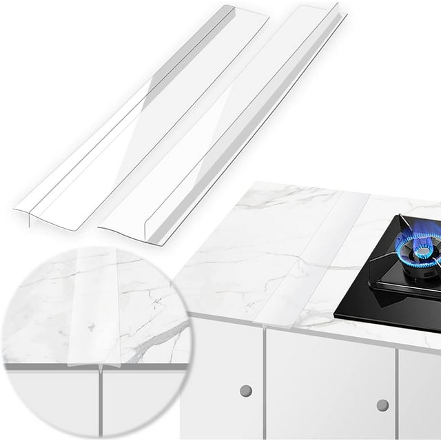 Paquete de 2 cubiertas de silicona para espacios de cocina (transparentes), tiras de borde de encimera, relleno de espacios de 25 pulgadas de largo, fácil de limpiar, resistente al calor de ancho, sel