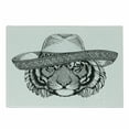 thumbnail image 1 of Cinco de Mayo Cutting Board, Monochrome Vintage Engraved Style Tiger Head in Mexican Fiesta Hat, Decorative Tempered Glass Cutting and Serving Board, in 3 Sizes, by Ambesonne, 1 of 2