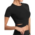 thumbnail image 4 of ZXSXSY Women Cross Bandage Workout Short Sleeves Crew Neck Crop Yoga Top, 4 of 5