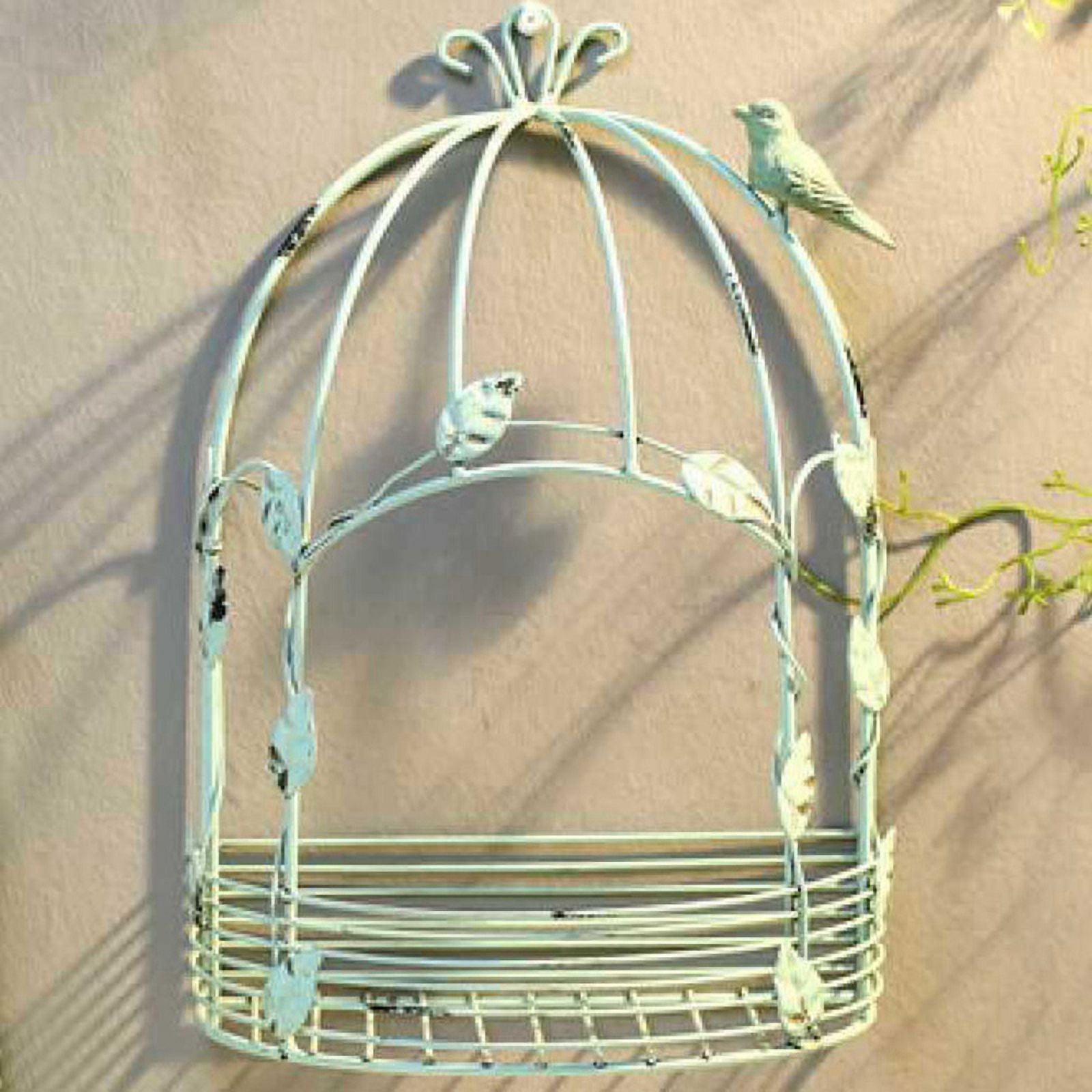 Vintage Country Wall Hanging Wire Iron Half Bird Cage Flower Pot Garden Decoration Retro Birdcage Storage Rack Pot A