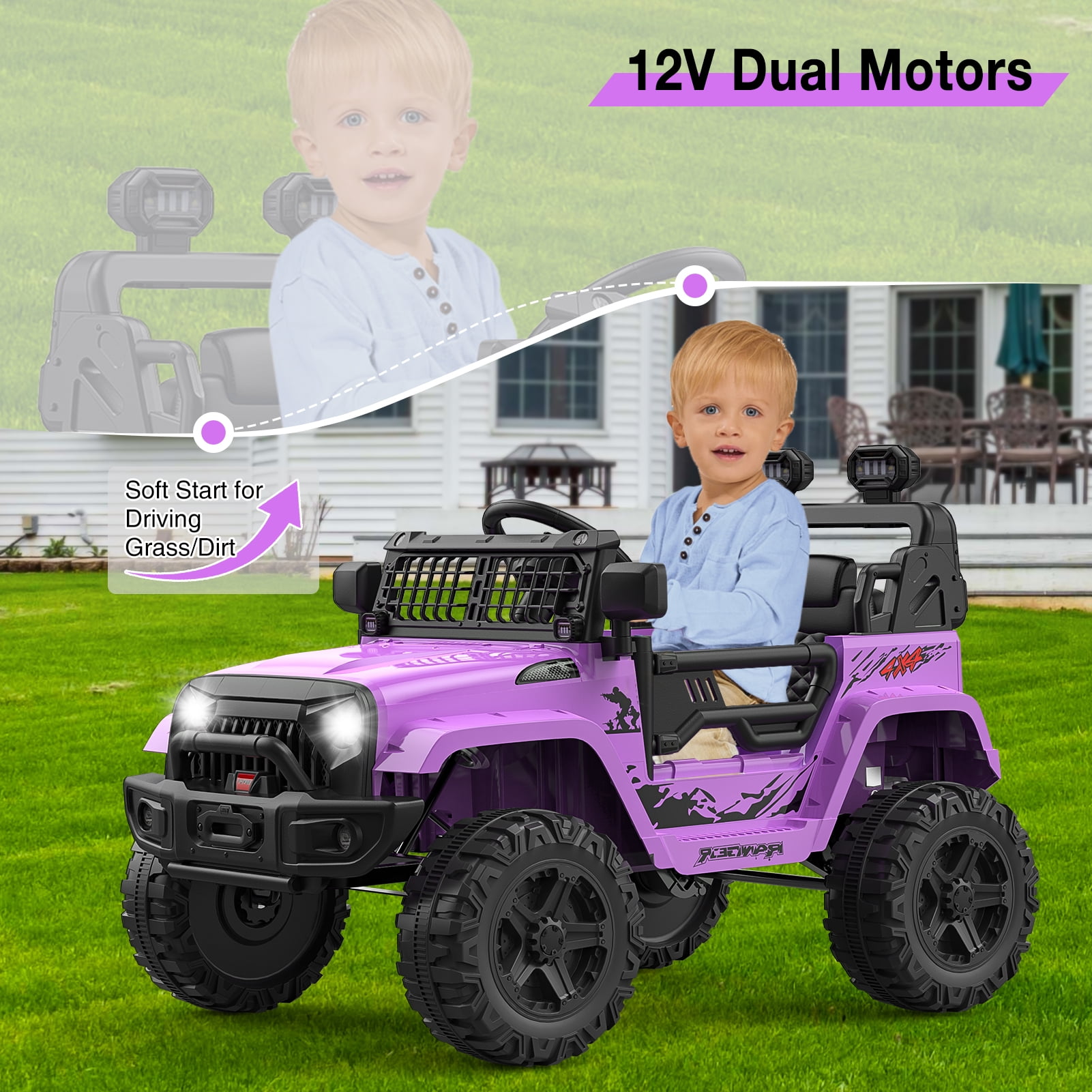 CazToi 12V Kids Ride On Truck Toddlers Battery Powered Electric Vehicle with Remote Control Ride On Toy Car for Boys Girls 3-8