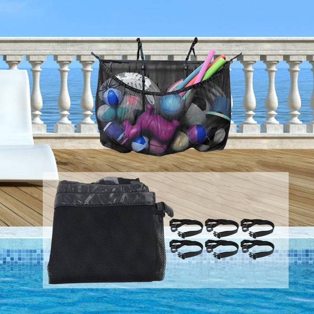 Bolsa de almacenamiento para piscina, organizador colgante de malla de gran capacidad, plegable, para juguetes, anillos de natación, pelotas y fideos.
