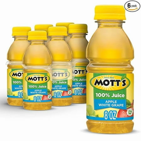 1x Mott's 100% Apple White Grape Juice, 8 fl oz bottles, 6 pack