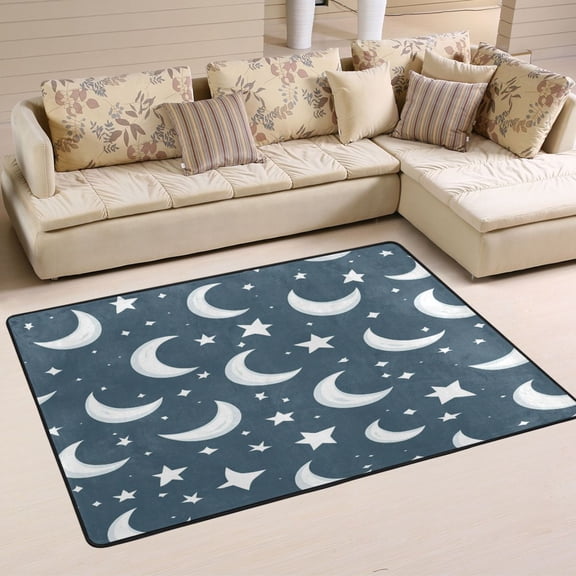White Moon and Stars Soft Polyester Area Rug 36''x24'', Non Slip, Memory Foam, Water Absorbent