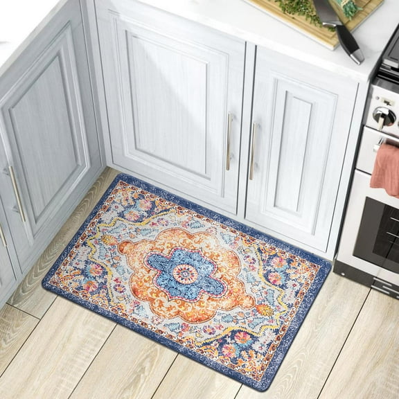 World Rug Gallery Distressed Bohemian Vintage Anti Fatigue Kitchen, Laundry Room, Comfort Indoor Mat, Door Mat - Multi 18"x30"
