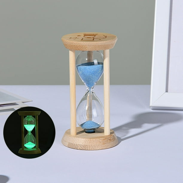 Reloj de arena de madera | Reloj de arena fluorescente para cepillarse los dientes y cocinar | Decoración de escritorio azul y naranja | Juguete educativo | Adorno de mesa de una pieza
