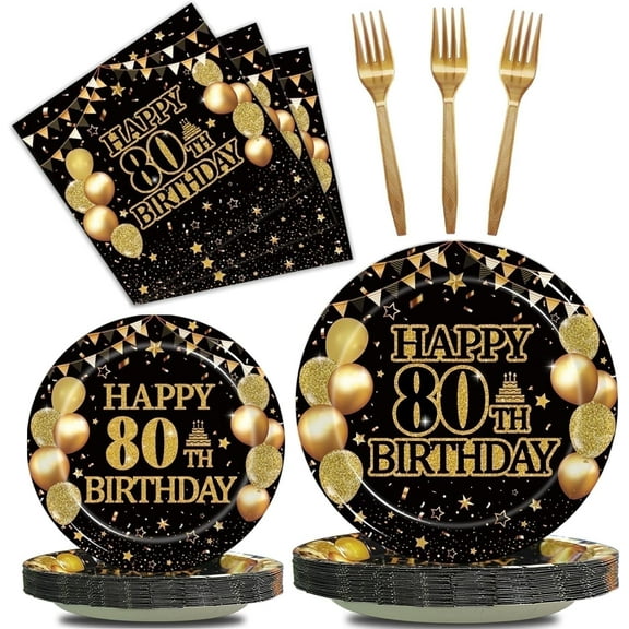 96Pcs 80th Birthday Theme Birthday Decorations,Back in 1945 Birthday Party Tableware Set for Men Women Cheers to 80 Years Birthday Party Dessert Plates Napkins Forks Favors, Serve 24