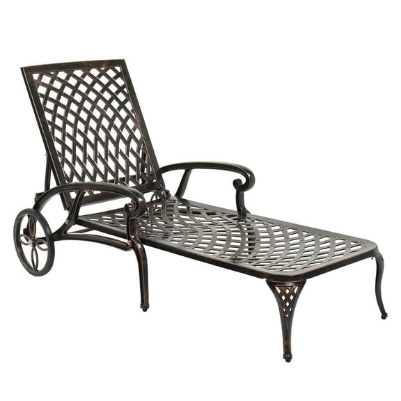 Ktaxon Backrest Adjustable Courtyard Cast Aluminum Lying Bed, Outdoor Chaise Sunbed, Cast Aluminum Furniture, Bronze