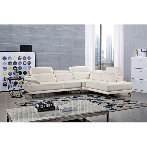EK-L525L White Color With Top Grain Leather- Right Facing Chaise Sectional