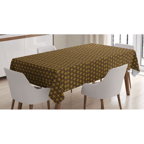 Floral Tablecloth, Earth Tones Inspired Flower Petals Thai Illustration, Rectangle Satin Table Cover Accent for Dining Room and Kitchen, 60" X 84", Earth Yellow Brown, by Ambesonne