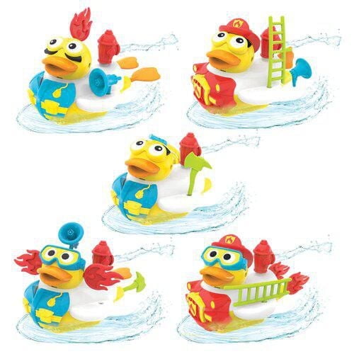 Jet Duck Create a Firefighter – Battery-Operated Bath Toy with Water-Squirting Action, 15 Accessories for Customization, Fun Bath Time Adventure for Kids