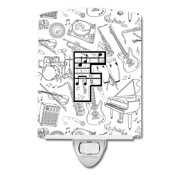 Carolines Treasures CJ2007-FCNL Letter F Musical Note Letters Ceramic Night Light, 6x4x3", multicolor