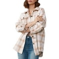 thumbnail image 2 of Women'S Spring Fall Clothing Fashion Elegant Long Sleeve Lapel Loose Plaid Shirt Jacket Flannel Button Shirt Khaki M, 2 of 8
