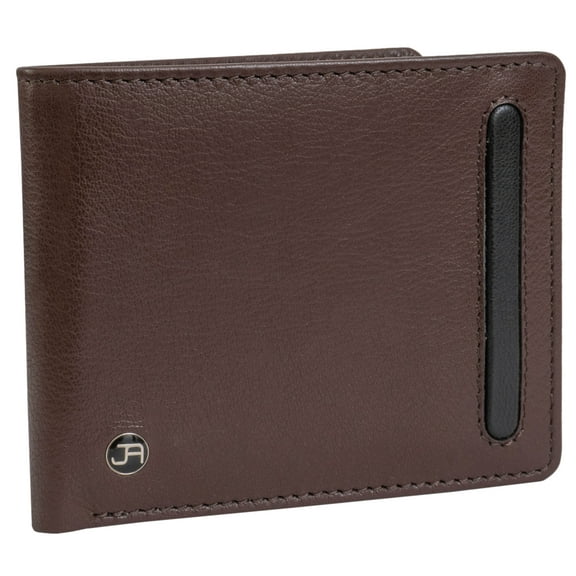 Jack Abrahams Mens Genuine Goat Nappa Leather Bi-Fold RFID Wallet With Flip ID Window Pocket (Brown/Black)